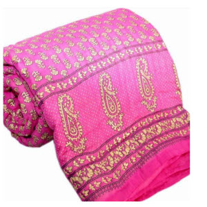 Pepperfry eCraftIndia Designer Pink Single Bed Jaipuri Cotton Quilt