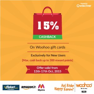 Woohoo 15 cb on Woohoo Gift card for New user