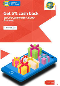 flipkart 5 cashback on gift cards big billion day