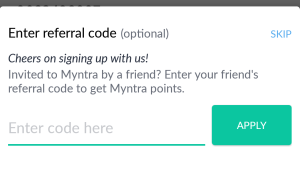 myntra app enter referral code and get Rs 100