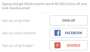 myntra app sign up and get 100 points