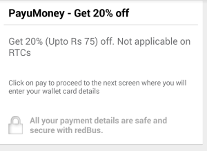 payumoney 20 off on redbus, Rs 500 ticket in Rs 239