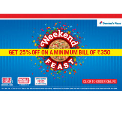 Dominos 25 off on Rs 350 Extra 10 cb