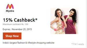 Myntra 15 cb via PayUmoney