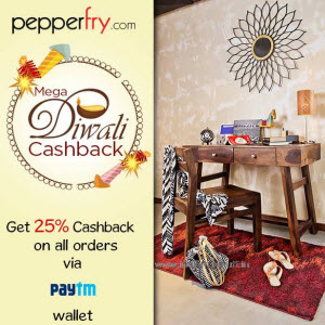 Pepperfry 25 cb via Paytm