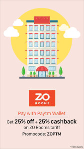 Zorooms Book rooms at 25 of Extra 25 cb via Paytm
