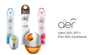 godrej aer products at 20 off + 40 cashback paytm