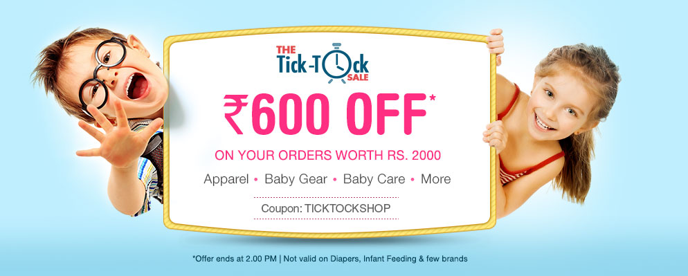 tick tock sale firstcry Rs 600 off on orders worth Rs 2000
