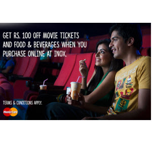 Inox get flat Rs 100 off via Master cards