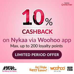 Nykaa 10% cashback on woohoo app