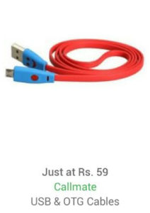 flipkart big app shopping days callmate data cables Rs 59 only