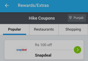 hike app Rs 100 off snapdeal on Rs 500
