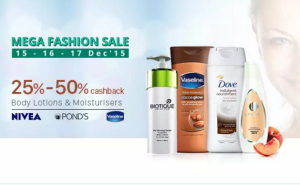 paytm mega fashion sale 25-50 cashback on moisturisers