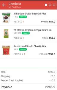 peppertap daily deal 15 off + 25 cashback atta dal chawal
