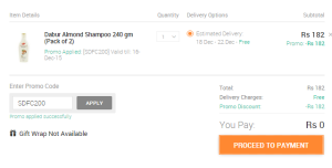 snapdeal flat Rs 200 off SDFC200 promo proof