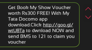 tata docomo bookmyshow Rs 300 voucher