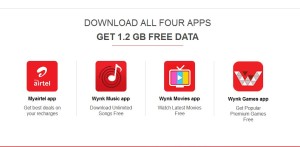 Airtel free 1.2 gb data on downloading four apps