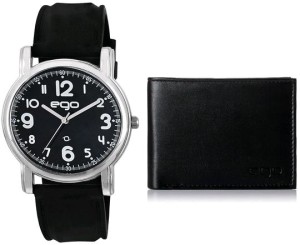 Amazon- Maxima Ego Analog Black Dial Men's Watch with Wallet and a Greeting Card Combo