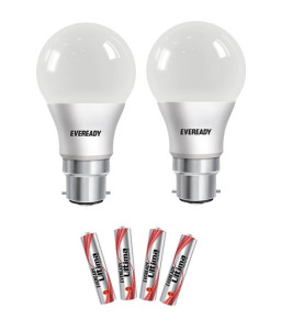 Eveready 7W (pack of 2) LED Bulb with Free 4 Pc Eveready Ultima Alkaline AAA Battery Rs 279 only snapdeal