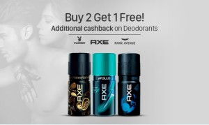 Paytm Buy 2 get 1 free on Axe deos Extra 25 cb