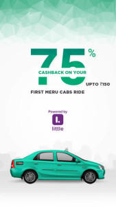 Paytm- Get 75% Cashback upto Rs 150 on your First Meru ride through Little App
