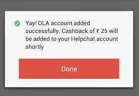 helpchat Rs 25 cashback olacabs
