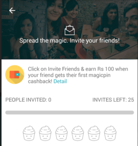 magicpin app invite your friends and earn Rs 25 per each