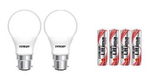 Amazon Eveready Base B22D 7-Watt LED Bulb (Pack of 2, Cool Day Light) with Free 4 AAA Alkaline Batteries