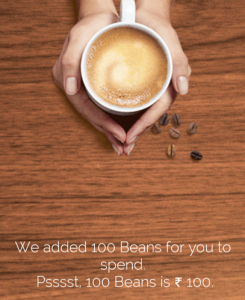 CCD app Rs 100 beans credited free