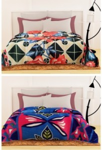 Flipkart- Story@Home Floral Double Blanket Blue (Set of 2)