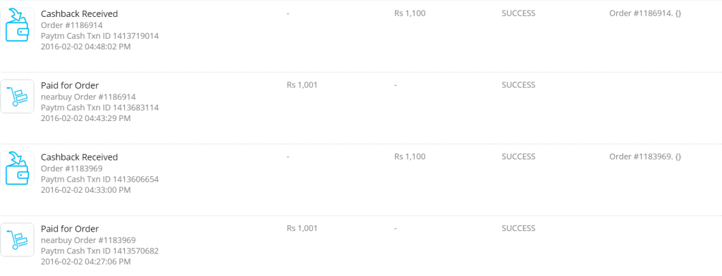 paytm nearbuy Rs 1001 and get Rs 1100 cashback proof