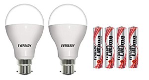 Amazon- Buy Eveready Base B22D 14-Watt LED Bulb (Pack of 2) with Free 4 AAA Alkaline Batteries at Rs 529 only