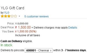 Amazon- Buy YLG Gift Card worth Rs 3000 at just Rs 1500 only1