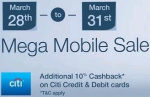 Amazon Mega Mobile Sale- Buy Branded Mobiles at upto 50% Off + Extra 10% Cashback on City Bank Debit Credit Card
