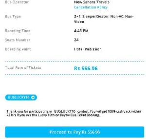 Paytm- Get 100% Cashback on your Bus Bookings if you are a 10th user1