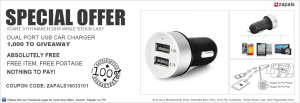 Zapals- Get Dual Port USB Car Charger at Ablsolutely Free