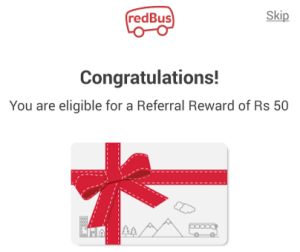 redbus Rs 50 referral reward on sign up