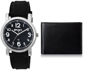 Amazon Maxima Ego Analog Black Dial Men's Watch with Wallet and a Greeting Card Combo