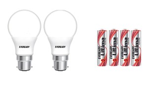 Eveready Base B22D 7-Watt LED Bulb (Pack of 2, Cool Day Light) with Free 4 AAA Alkaline Batteries Rs 219 only amazon