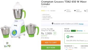 Flipkart- Buy Crompton Greaves TD62 (650 W) Mixer Grinder1