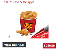 KFC- Buy 10 Pcs Hot and Crispy Chicken at just Rs 350 only