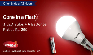 Paytm- Buy Eveready 7 Watt 6500K Pack of 3 With 6 Pc Battery free