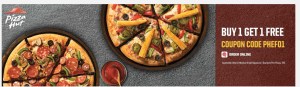 Pizza Hut– Buy 1 get 1 free on Medium Pizzas