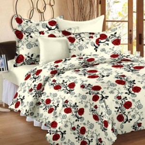 StoryHome Floral 100% Cotton Double Bedsheet With 2 Pillow Covers, Red Rose Print Rs 299 only amazon