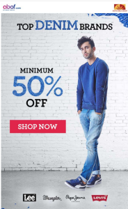 abof 50 off on denim brands + Rs 300 off on Rs 1295