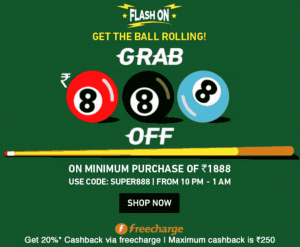 jabong upto 50 off + extra Rs 888 off on Rs 1888 + extra 20 cashback freecharge