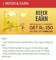Alive refer and earn Rs 150 recharge