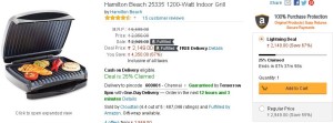 Amazon- Hamilton Beach 25335 1200-Watt Indoor Grill