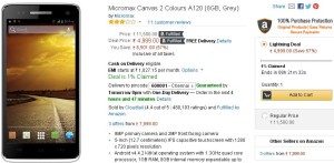 Amazon- Buy Micromax Canvas 2 Colours A120 (8GB, Grey) Smart Phone1