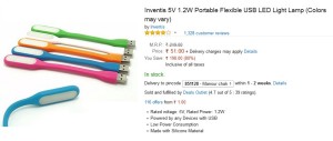 Amazon Inventis 5V 1.2W Portable Flexible USB LED Light Lamp